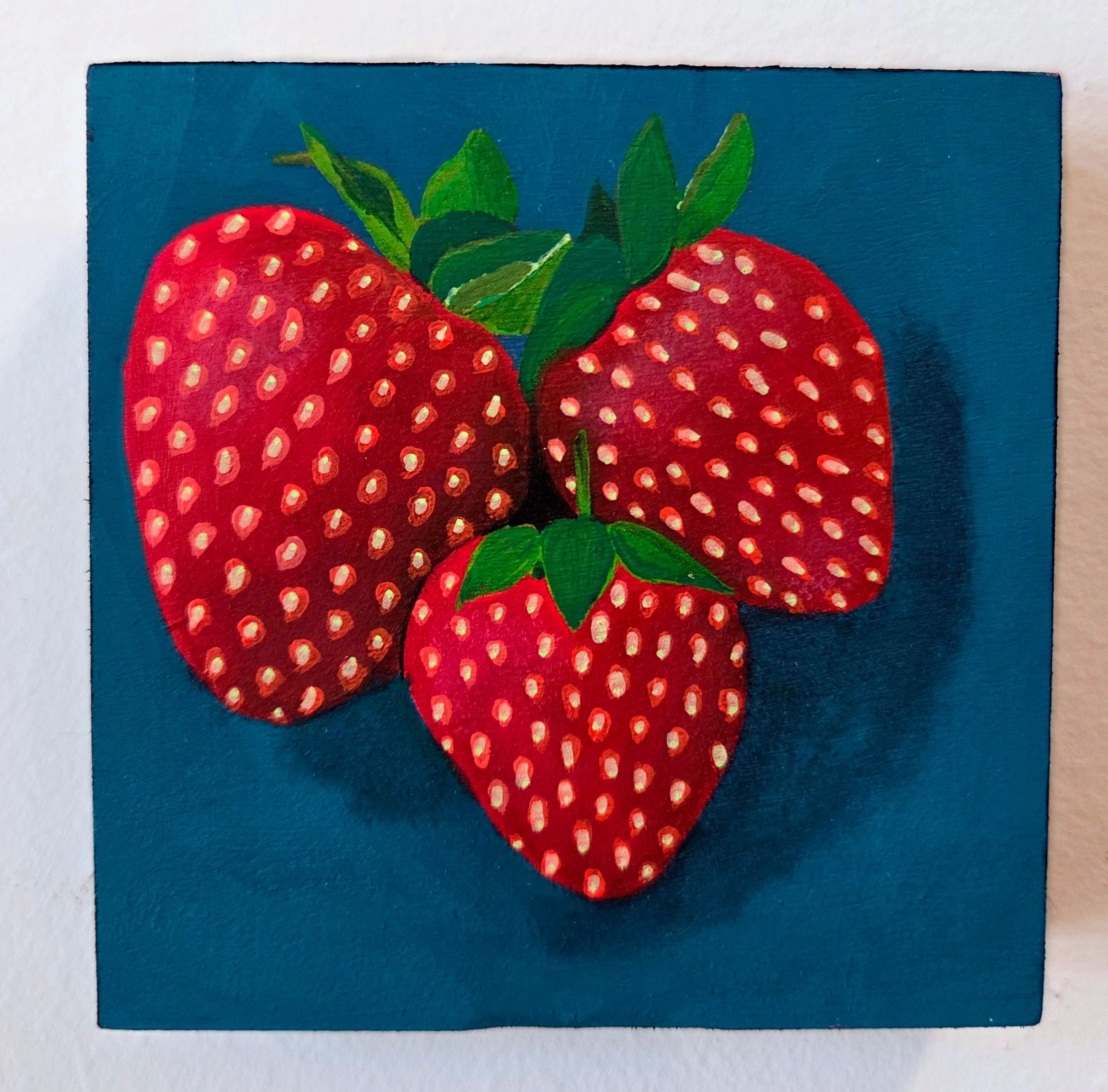 Strawberries Original Gouache Painting 4x4 Collection