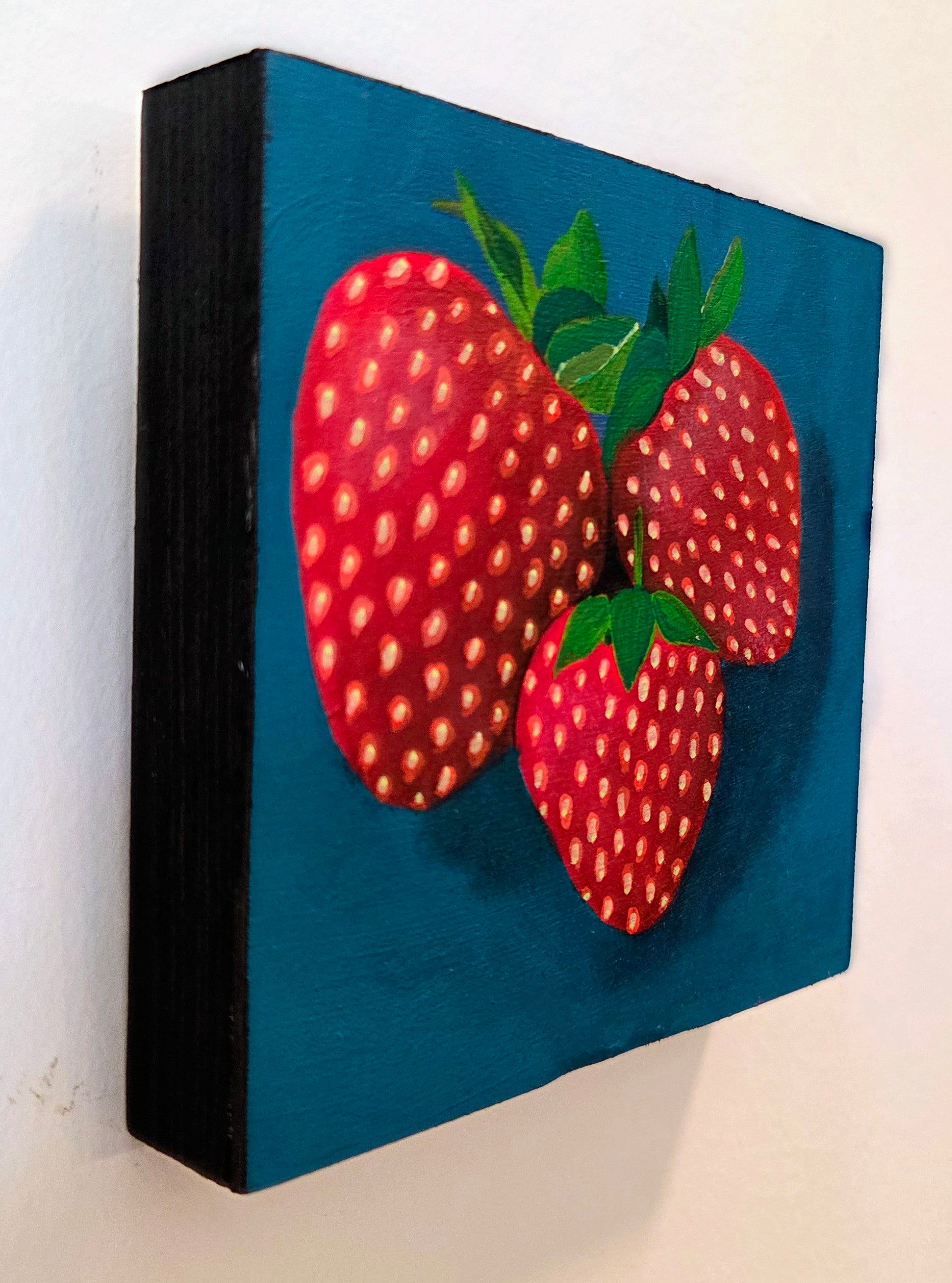 Strawberries Original Gouache Painting 4x4 Collection