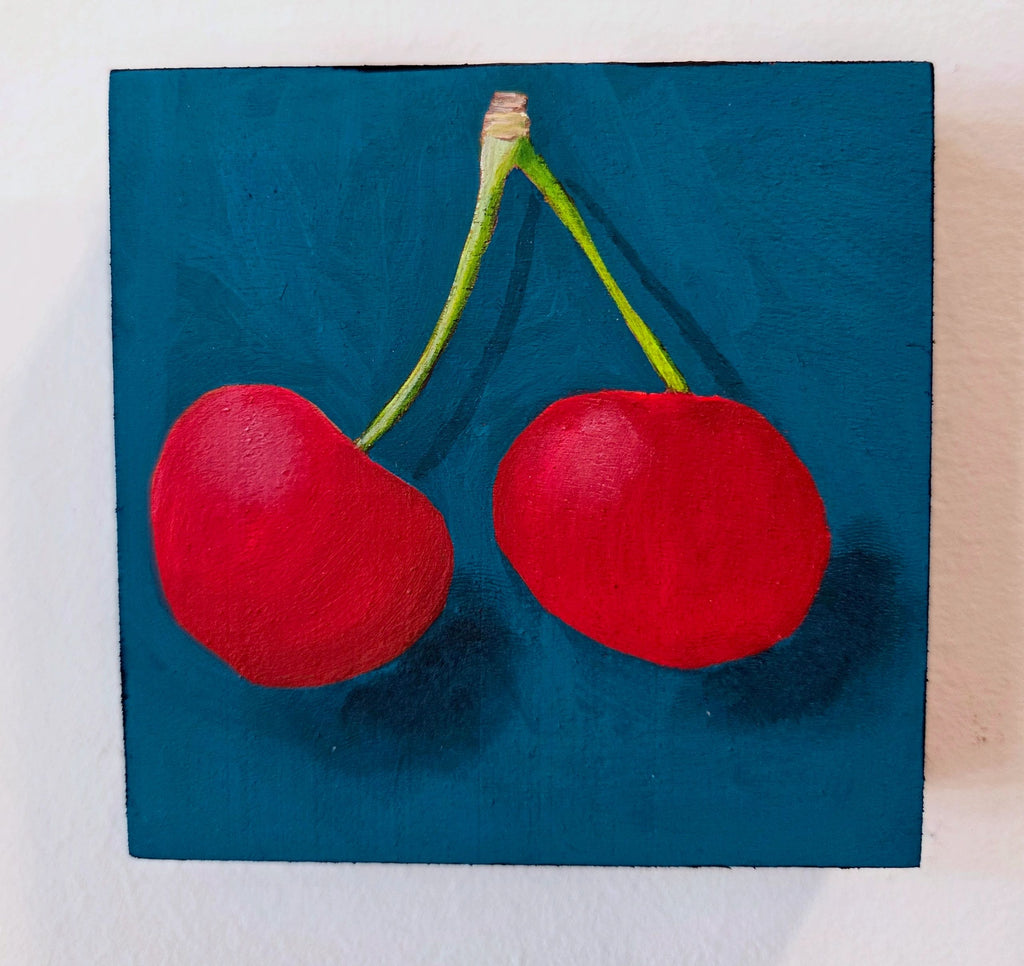 Cherries on a stem Original Gouache Painting 4x4 Collection