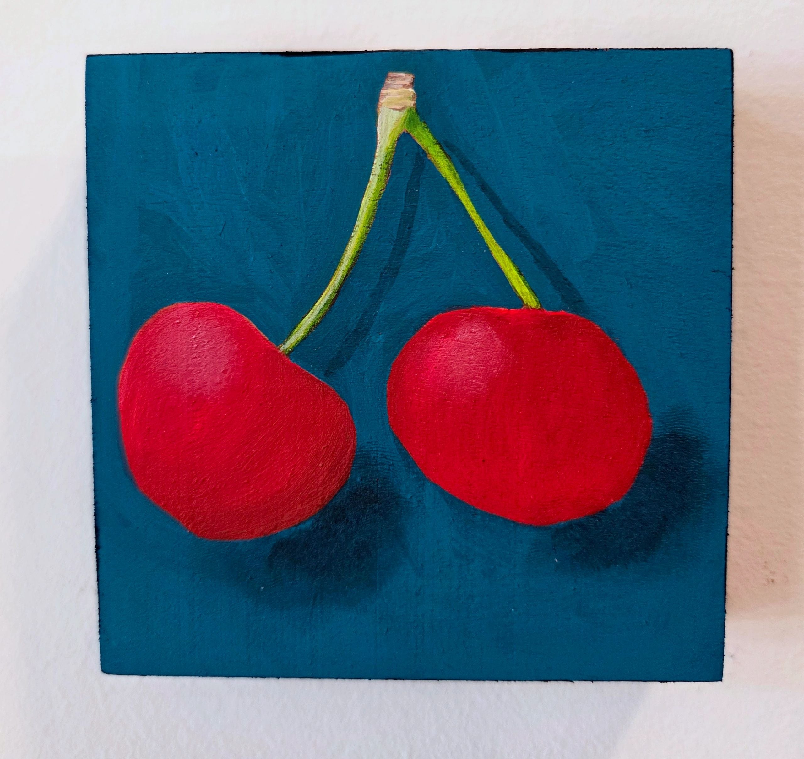 Cherries on a stem Original Gouache Painting 4x4 Collection