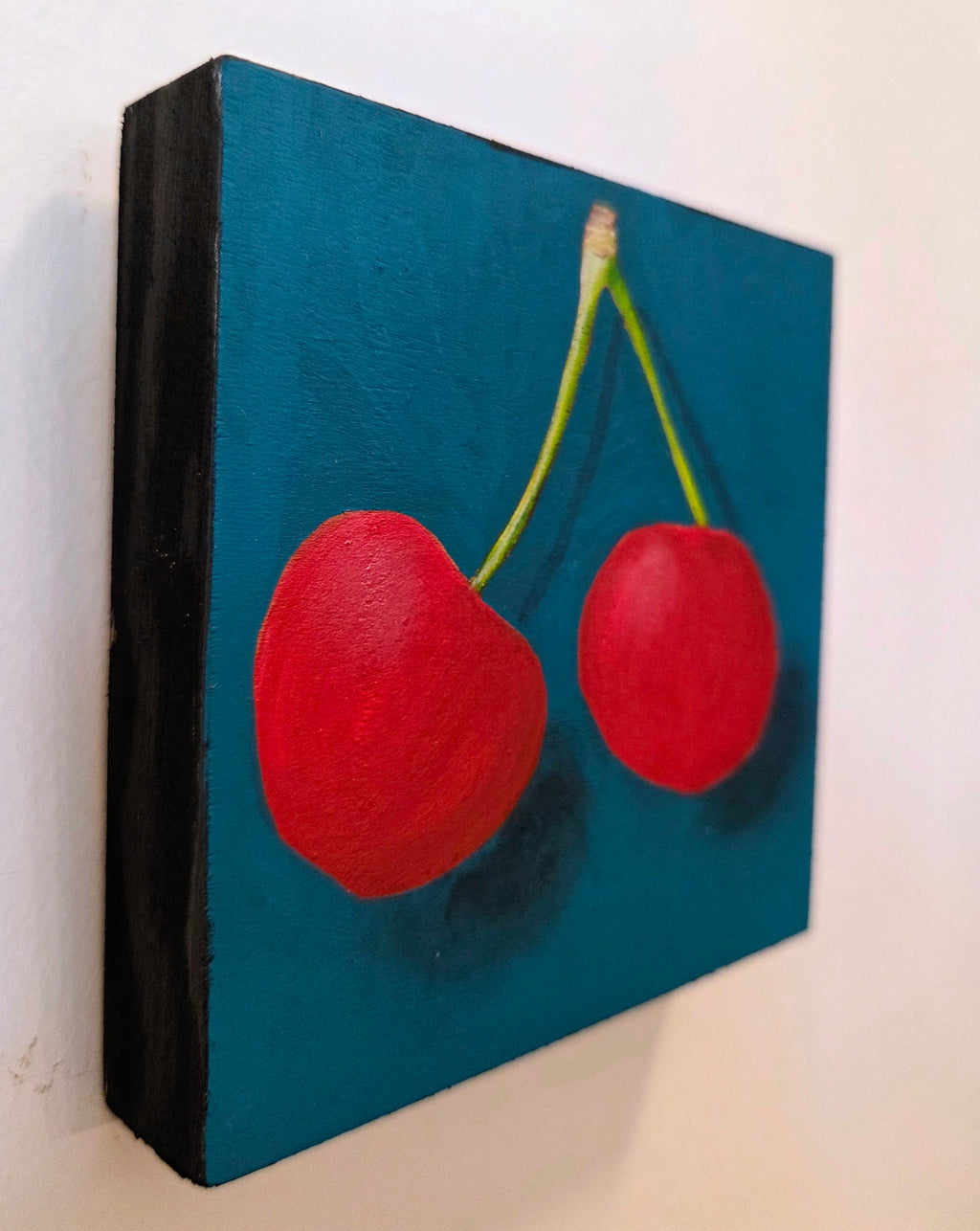 Cherries on a stem Original Gouache Painting 4x4 Collection