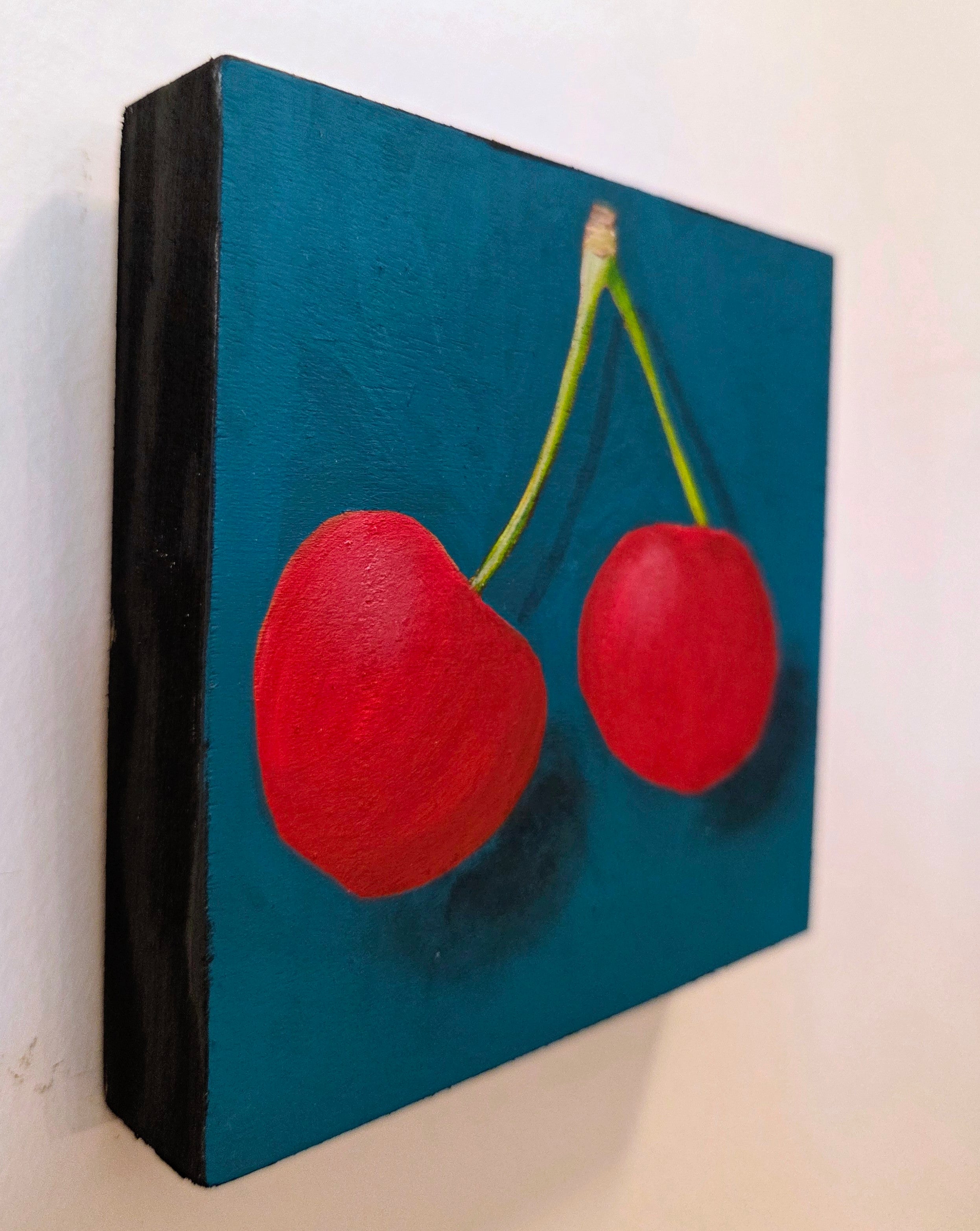 Cherries on a stem Original Gouache Painting 4x4 Collection