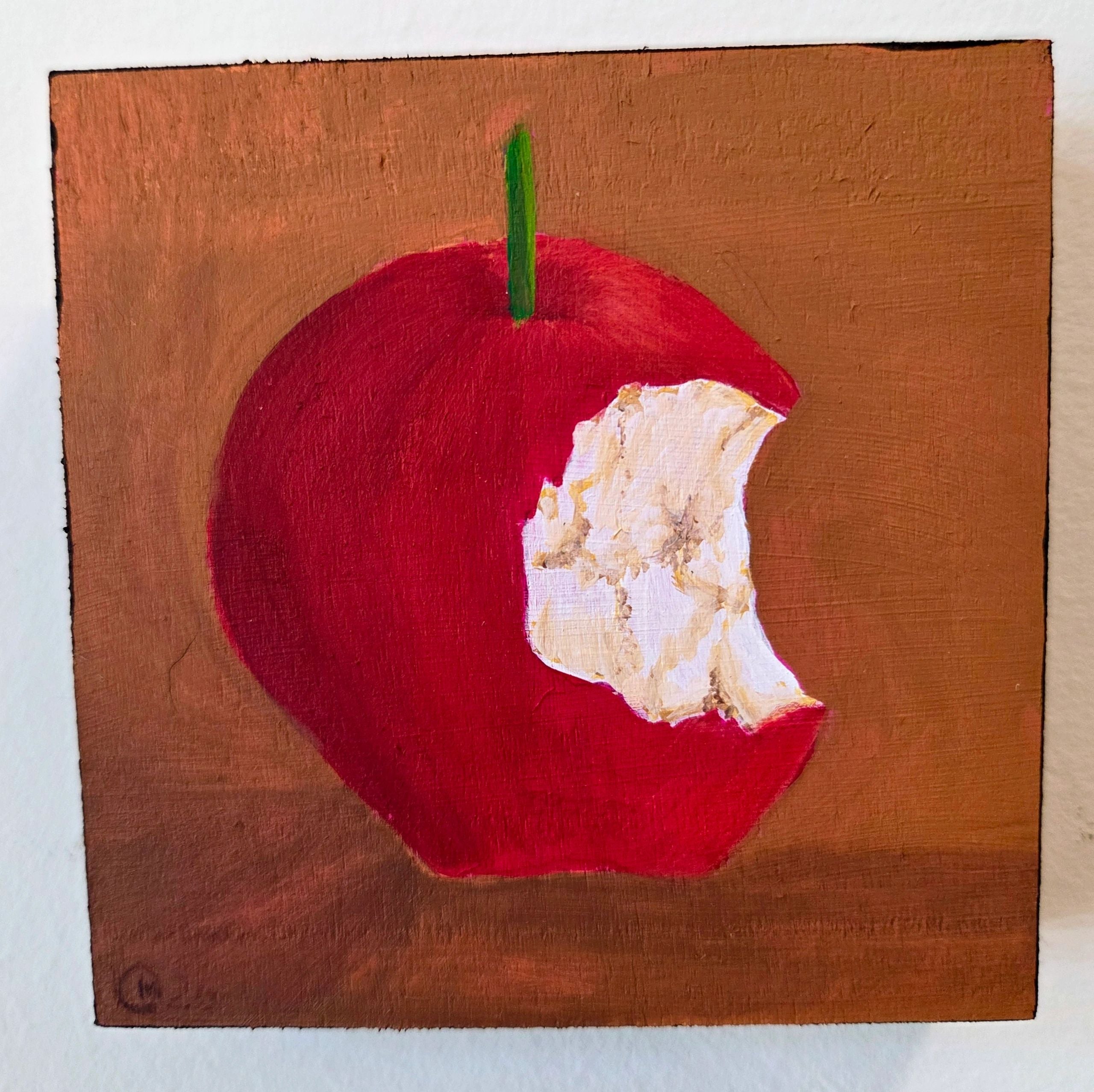 Apple with a Bite Original Gouache Painting 4x4 Collection