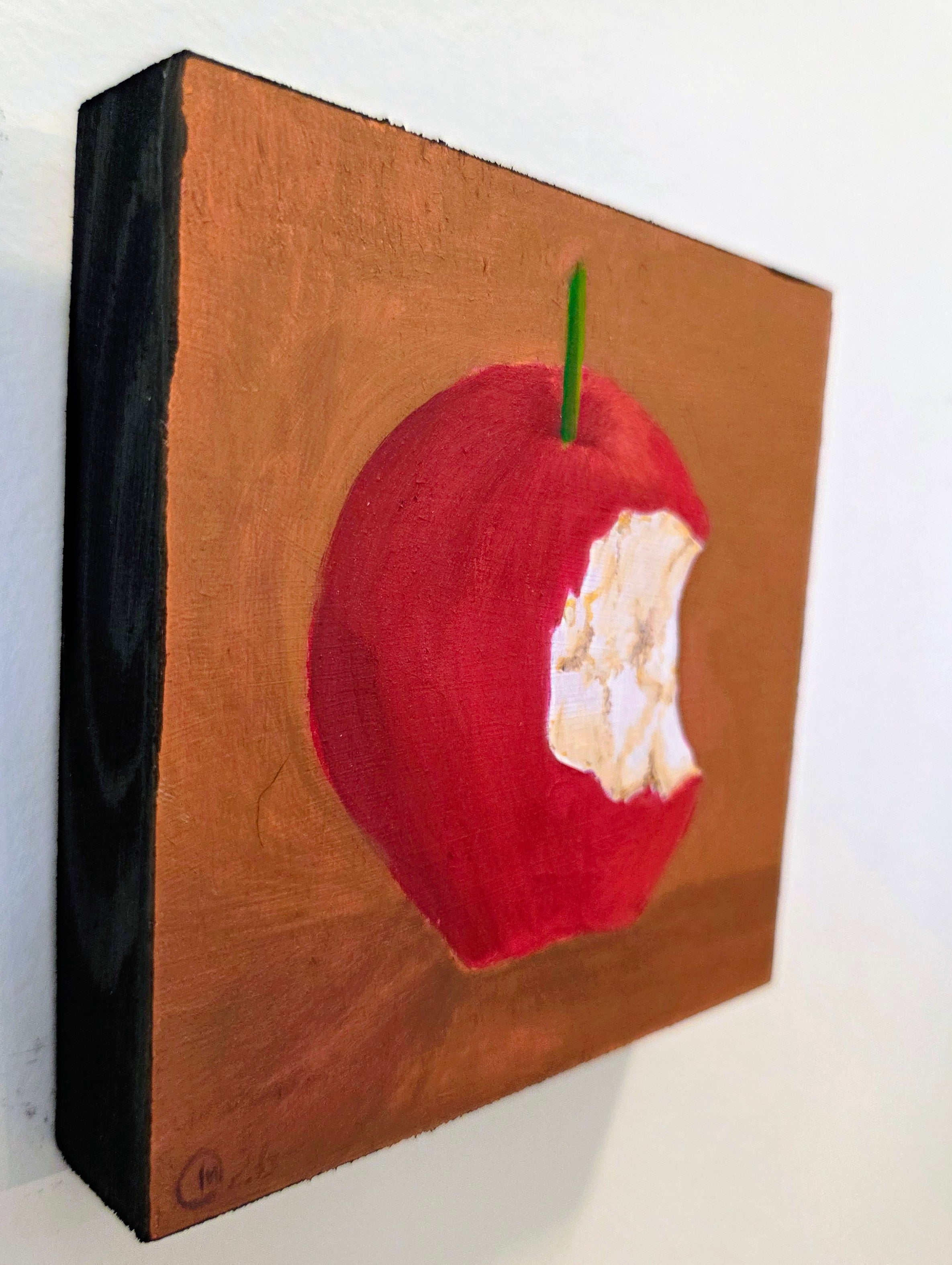 Apple with a Bite Original Gouache Painting 4x4 Collection