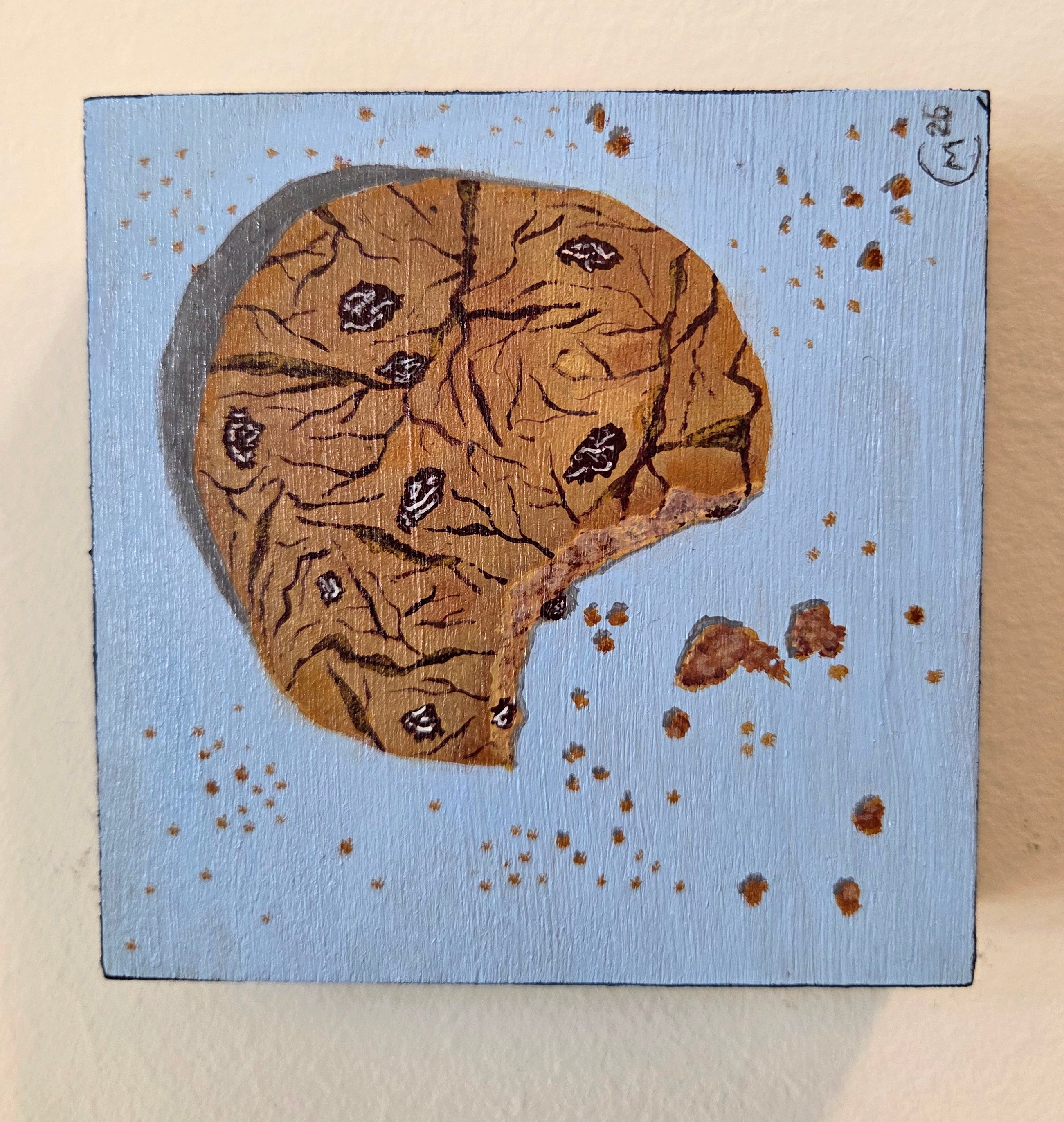 Chocolate Chip Cookie Original Gouache Painting 4x4 Collection