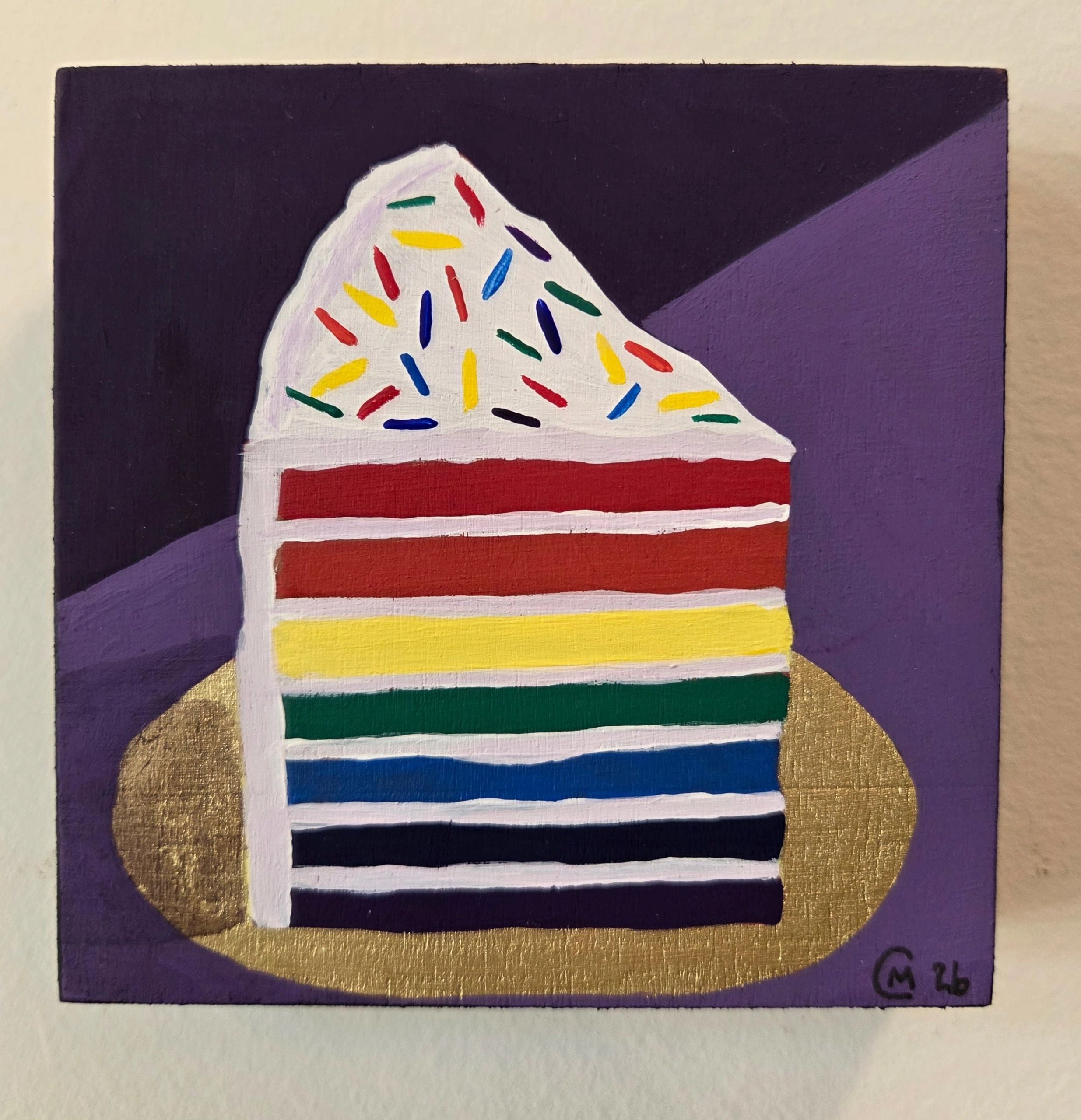 Slice of Pride Cake Original Gouache Painting 4x4 Collection