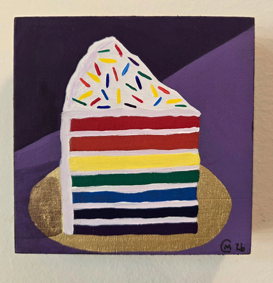 Slice of Pride Cake Original Gouache Painting 4x4 Collection