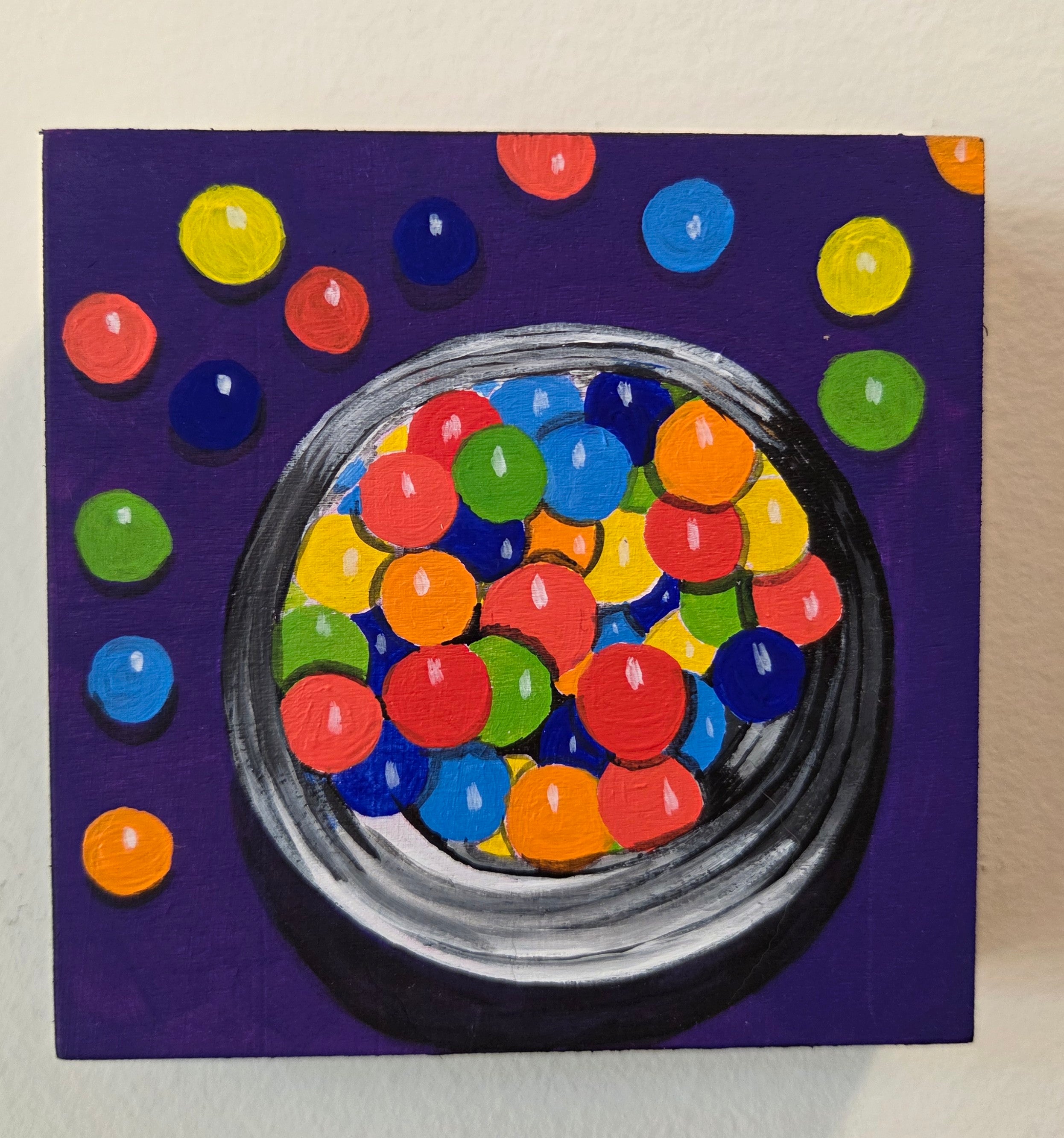 Gum Balls in Jar Original Gouache Painting 4x4 Collection