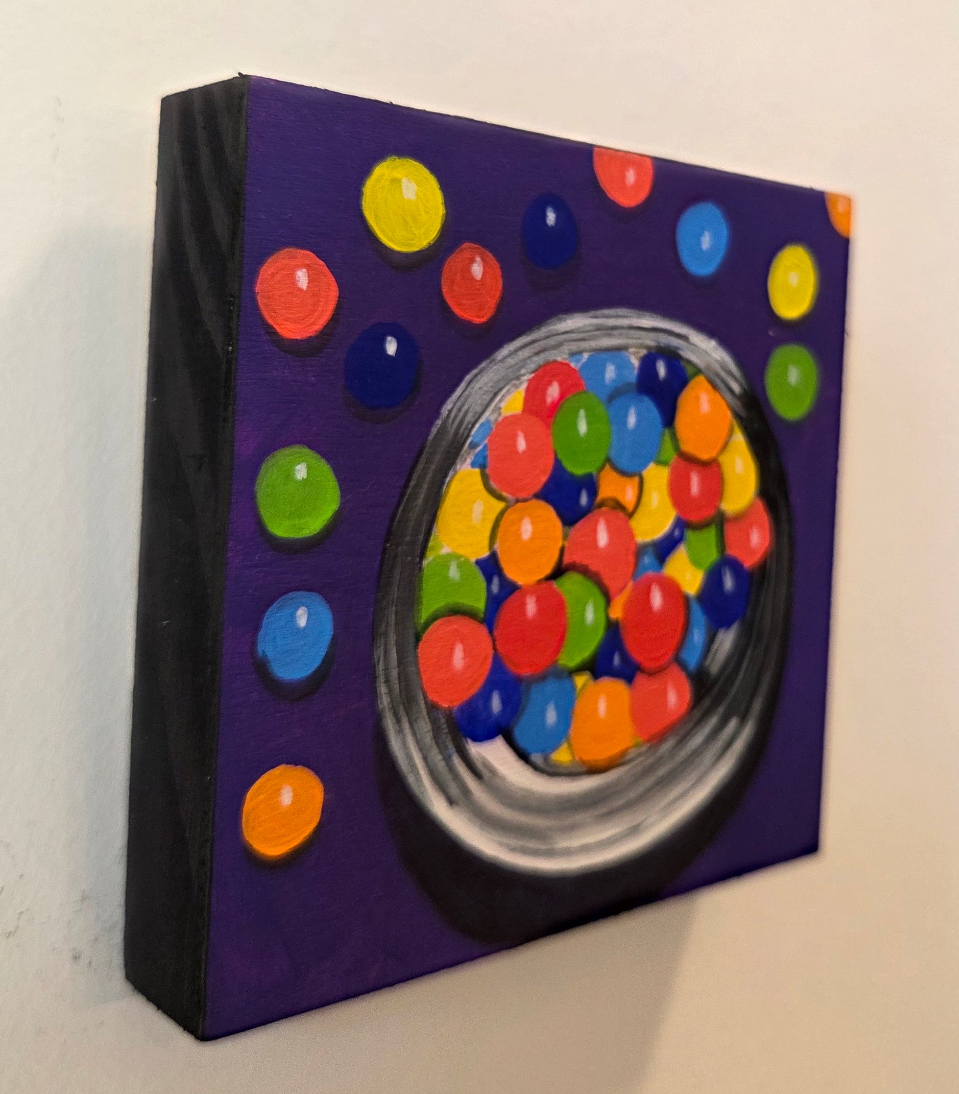 Gum Balls in Jar Original Gouache Painting 4x4 Collection