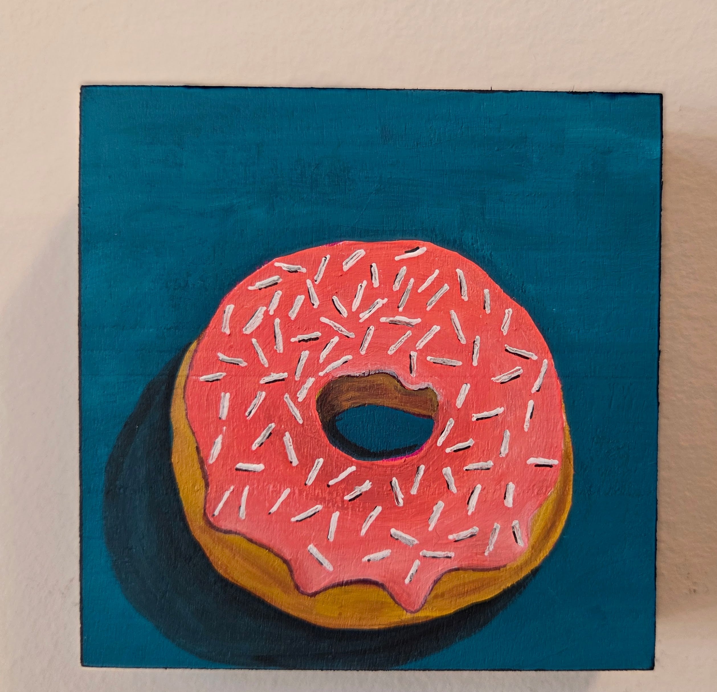 Pink Donut Original Gouache Painting 4x4 Collection