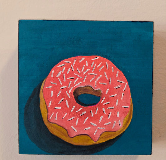 Pink Donut Original Gouache Painting 4x4 Collection