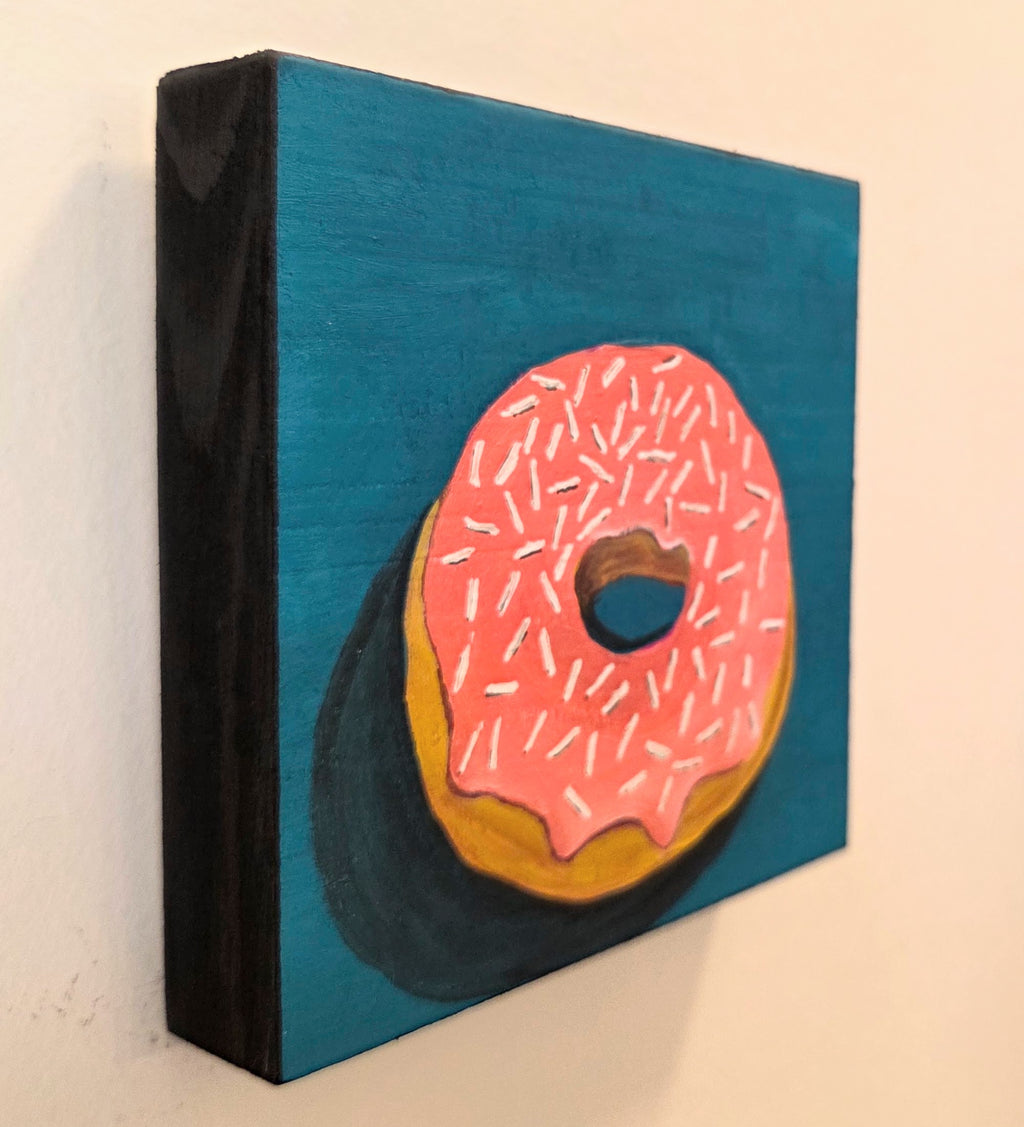 Pink Donut Original Gouache Painting 4x4 Collection