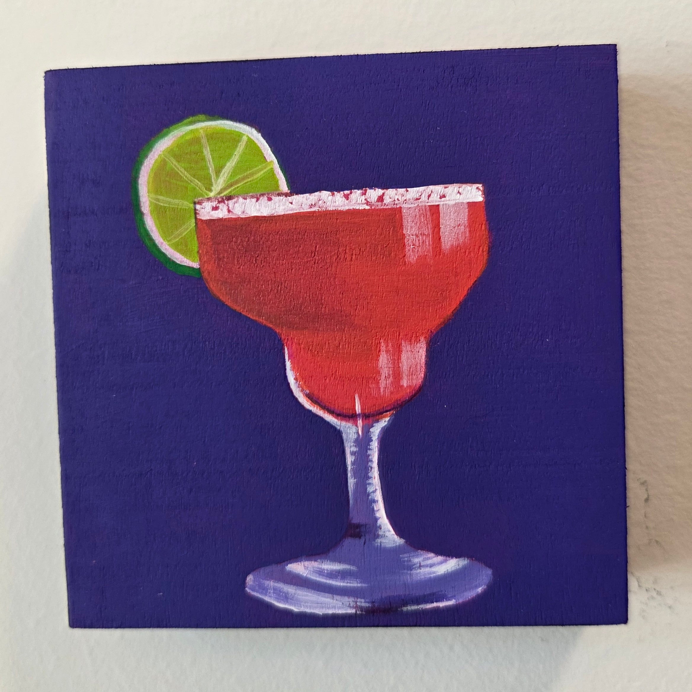 Strawberry Daiquiri Original Gouache Painting 4x4 Collection