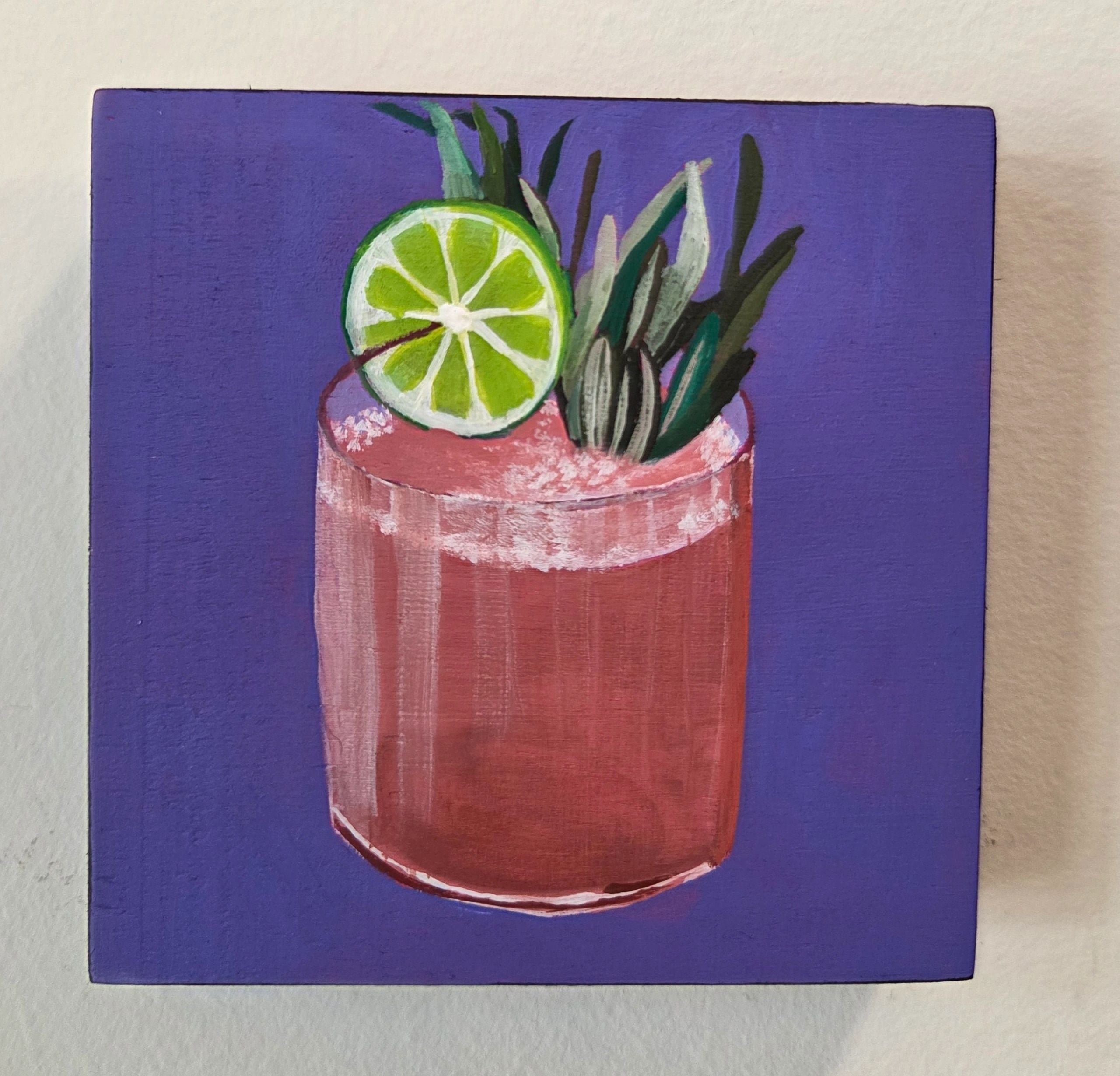 Pink Paloma Drink Original Gouache Painting 4x4 Collection