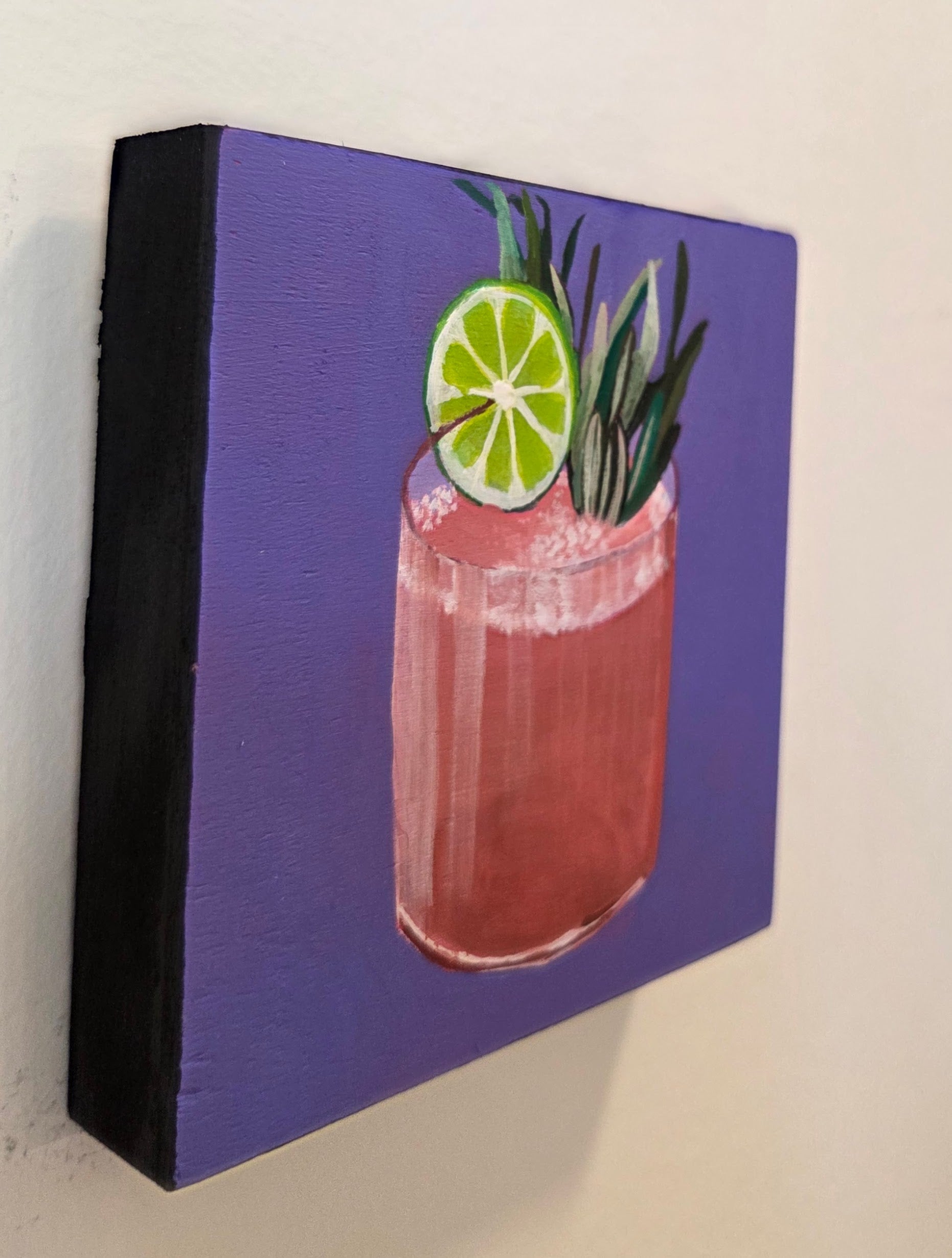 Pink Paloma Drink Original Gouache Painting 4x4 Collection