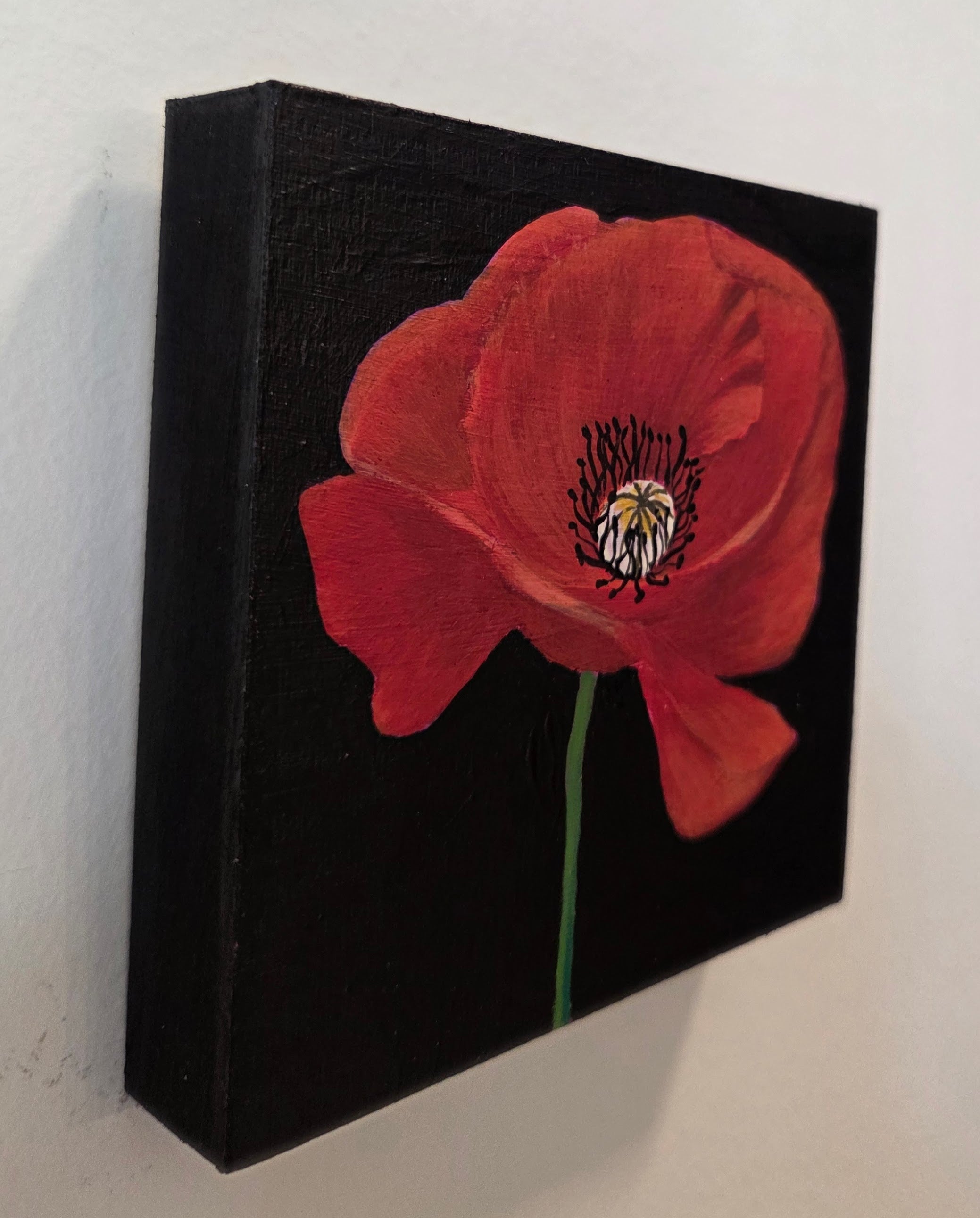 Red Poppy Original Gouache Painting 4x4 Collection