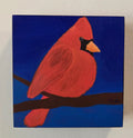 Cardinal at Dusk Original Gouache Painting 4x4 Collection