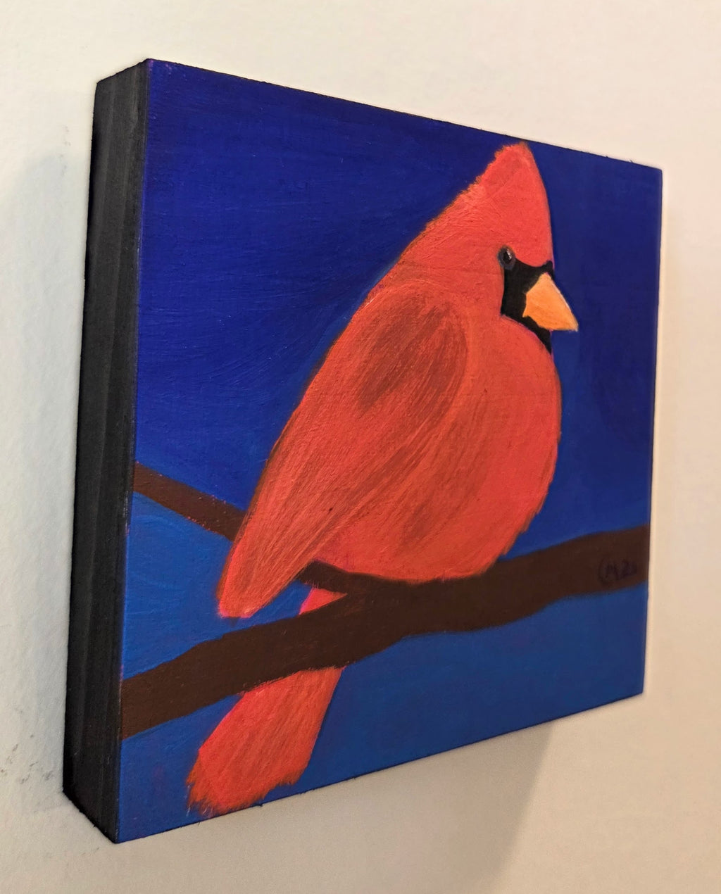 Cardinal at Dusk Original Gouache Painting 4x4 Collection