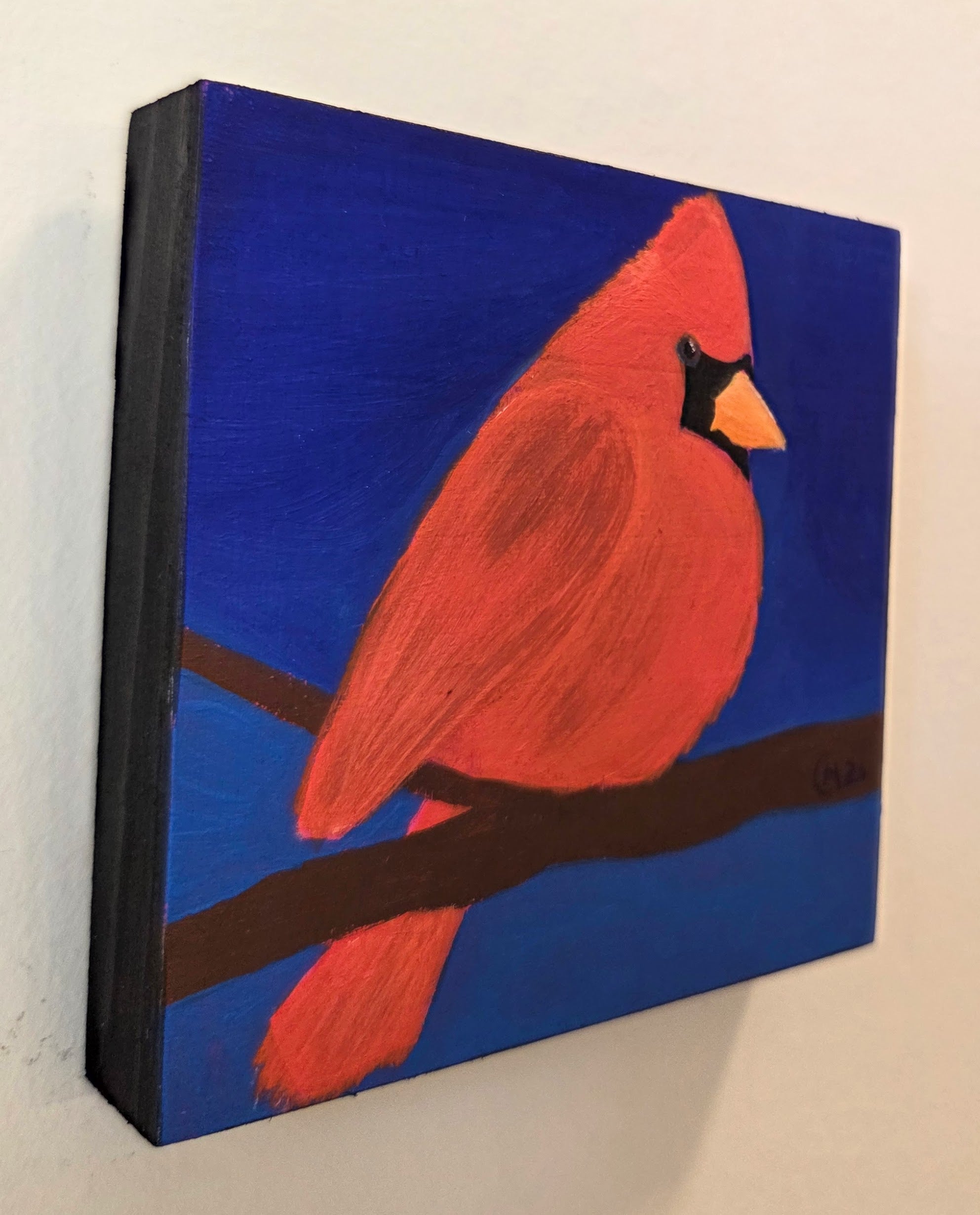 Cardinal at Dusk Original Gouache Painting 4x4 Collection
