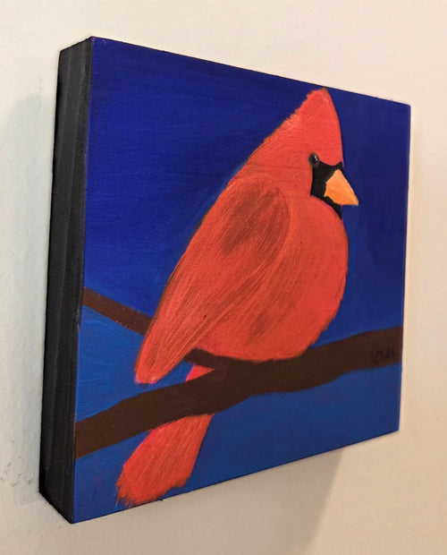 Cardinal at Dusk Original Gouache Painting 4x4 Collection