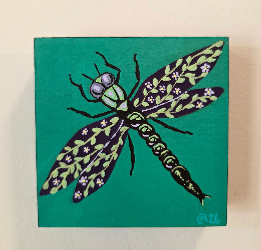 Floral Dragonfly Original Gouache Painting 4x4 Collection