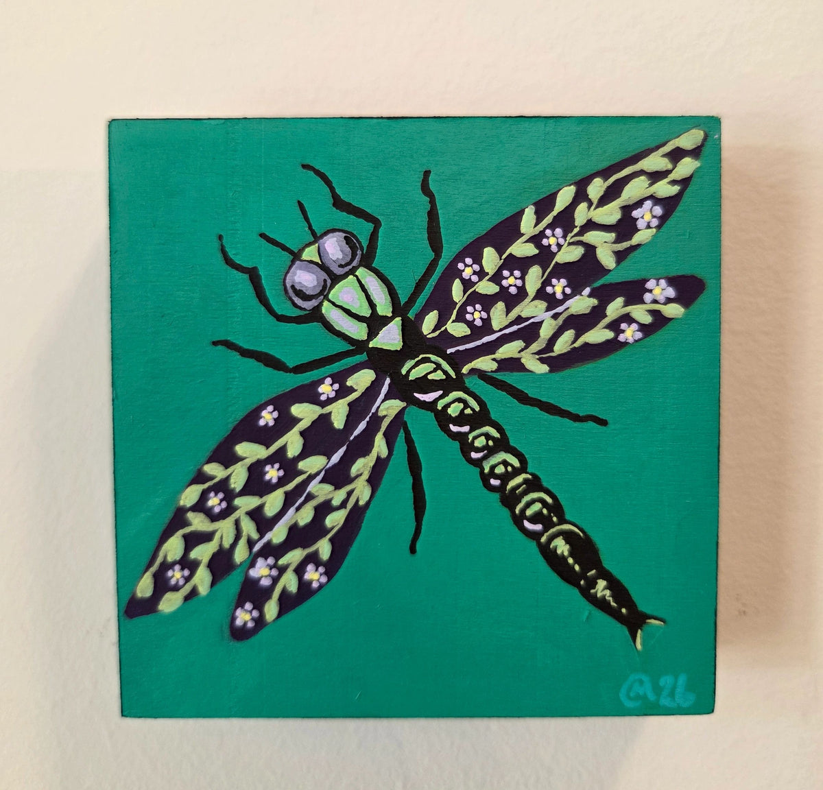 Floral Dragonfly Original Gouache Painting 4x4 Collection