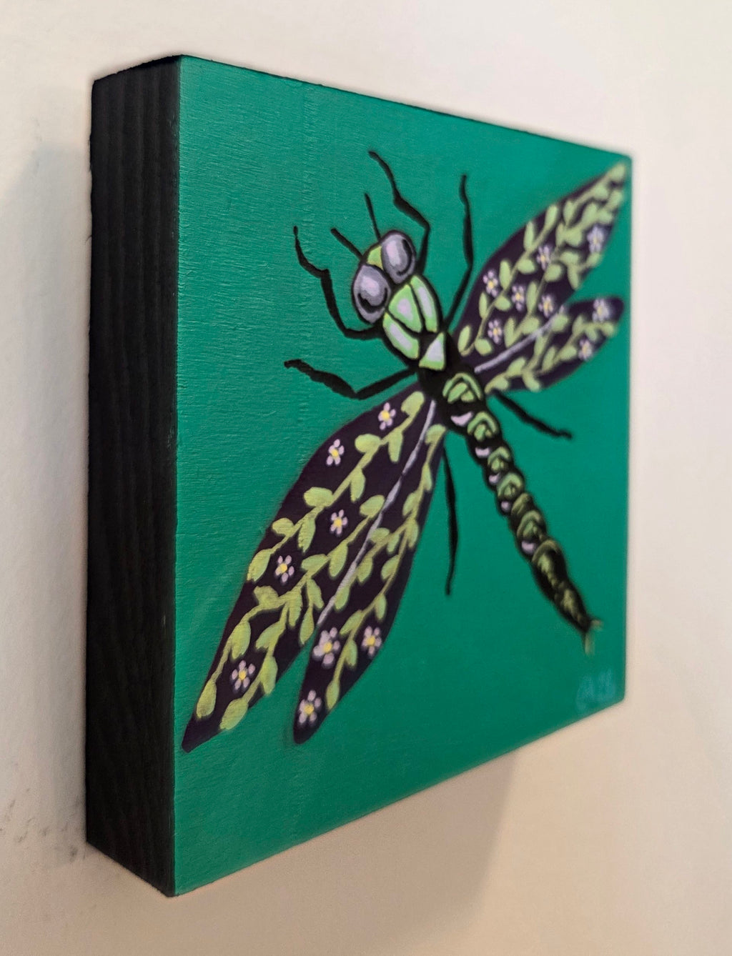Floral Dragonfly Original Gouache Painting 4x4 Collection
