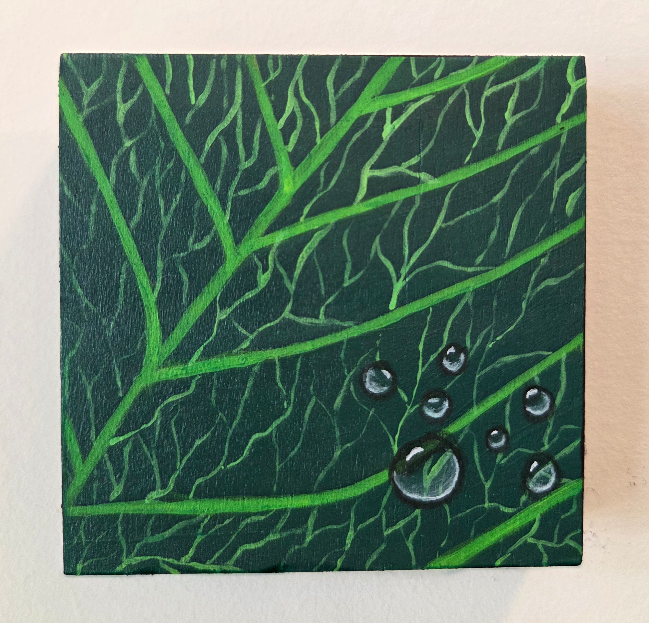 Close to Nature, Leaf Original Gouache Painting 4x4 Collection