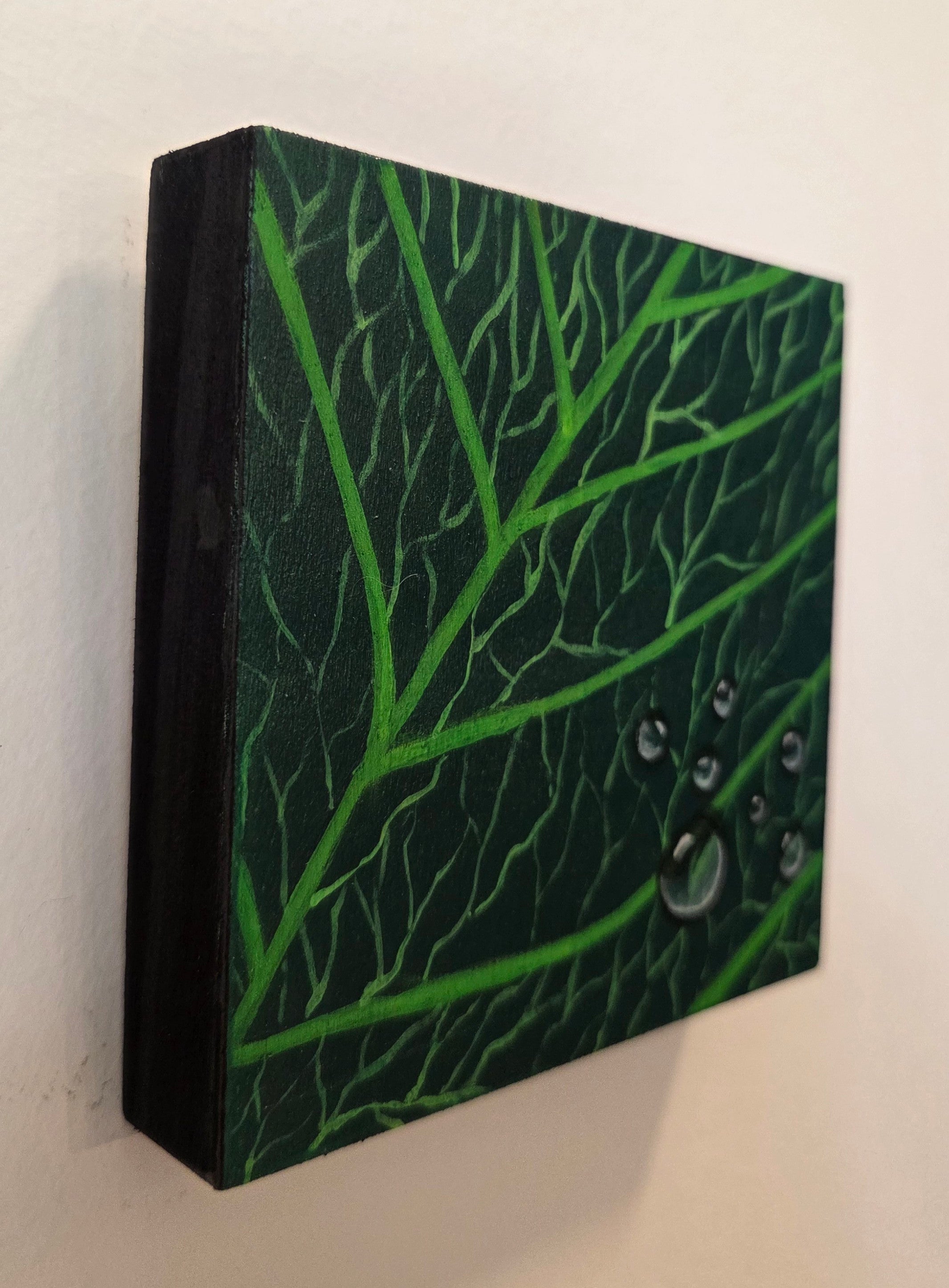 Close to Nature, Leaf Original Gouache Painting 4x4 Collection