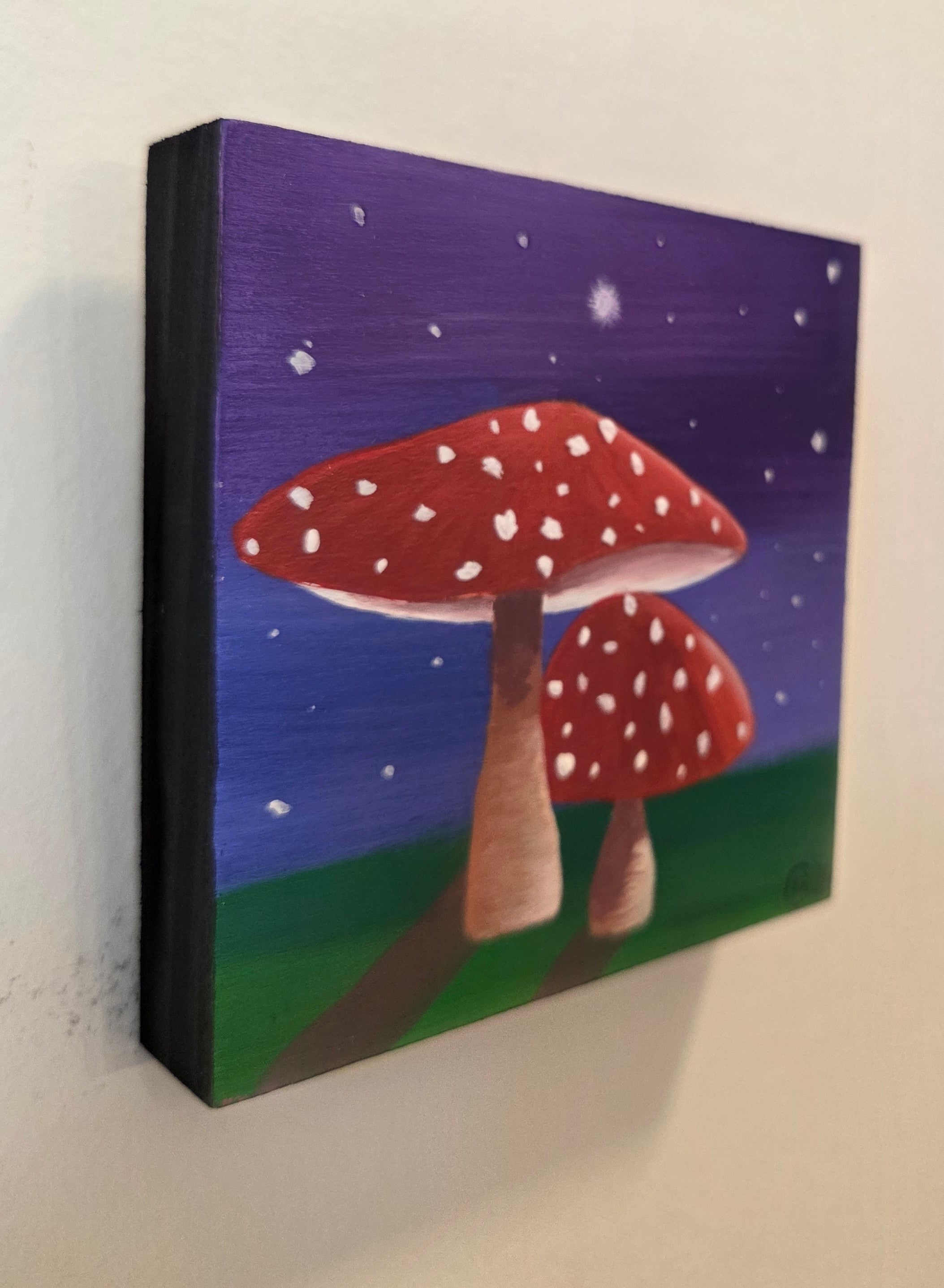 Midnight Mushrooms Original Gouache Painting 4x4 Collection