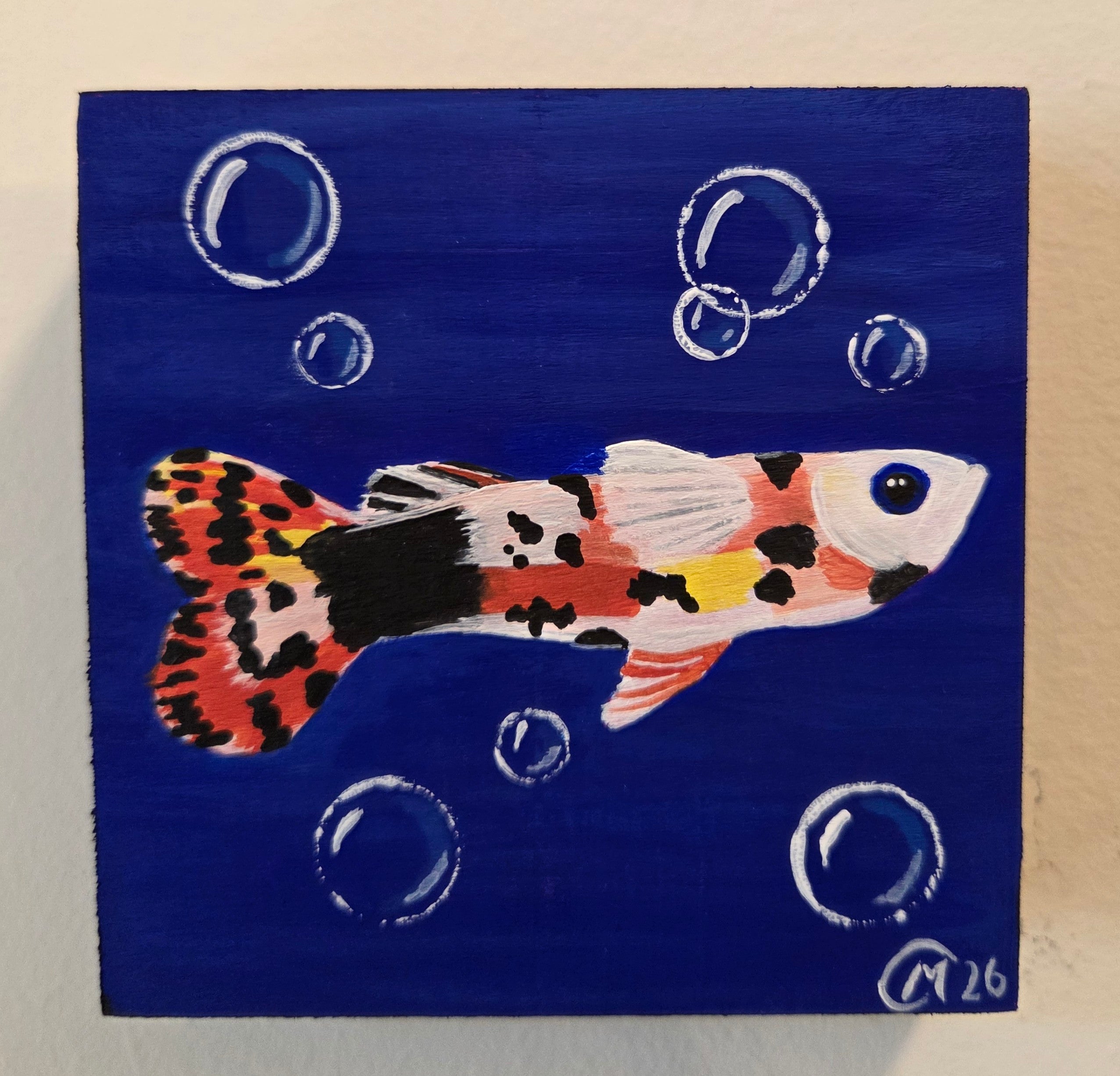 Grumpy Guppie Original Gouache Painting 4x4 Collection