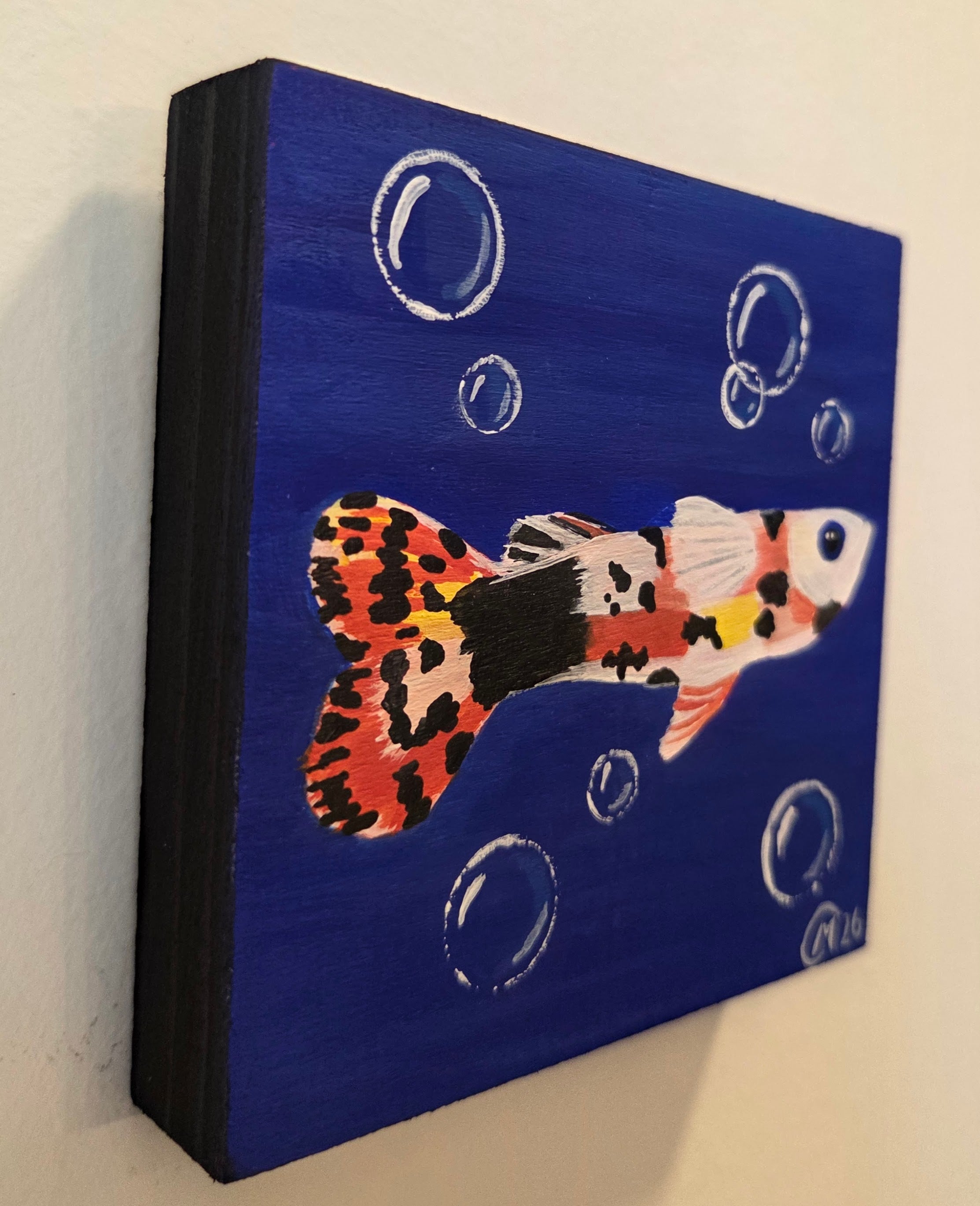 Grumpy Guppie Original Gouache Painting 4x4 Collection