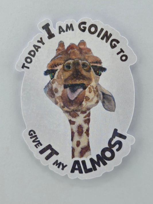 Giraffe Sticker Give their ALMOST Vinyl Sticker