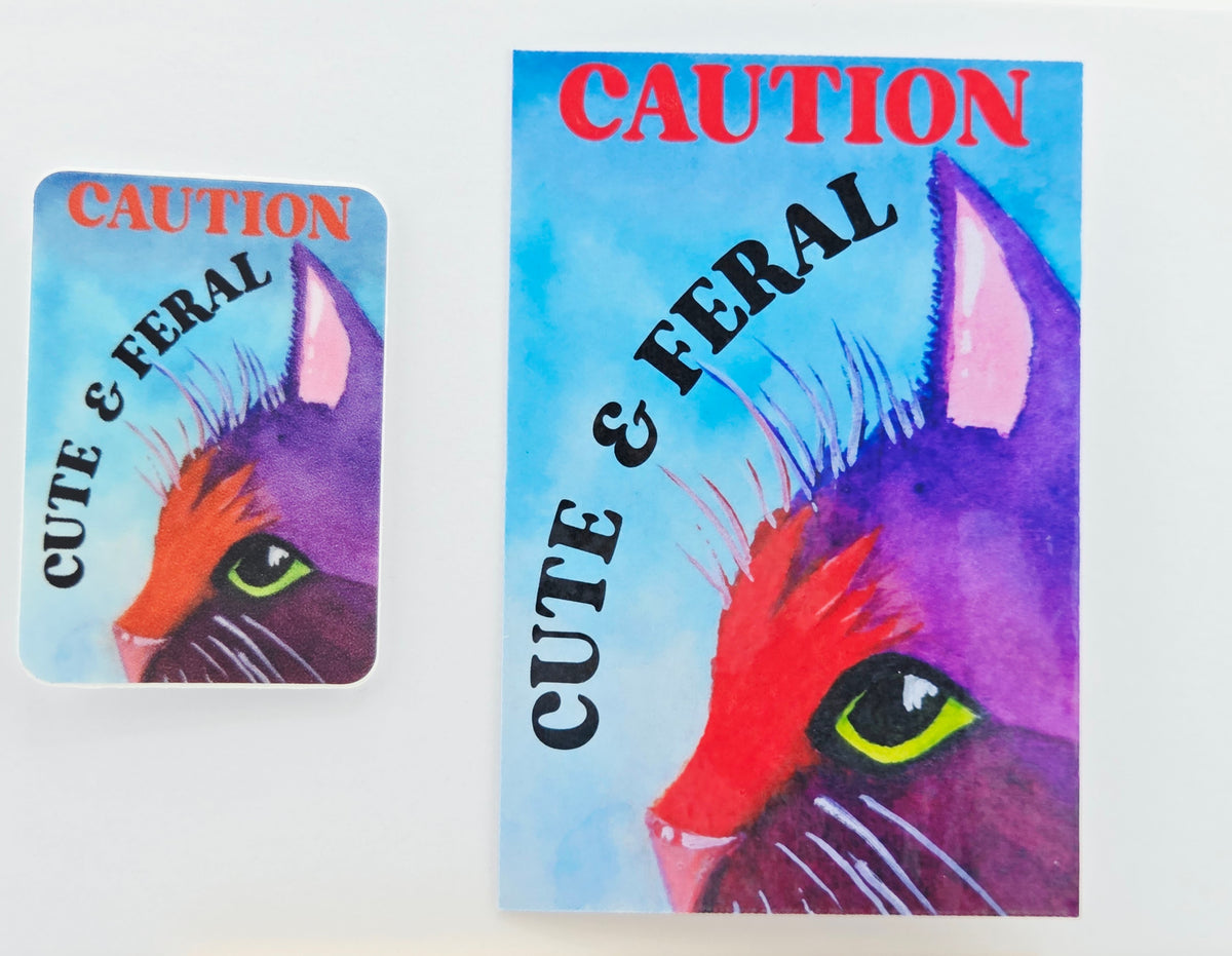 Caution Cute but Feral Colorful Cat Vinyl Sticker