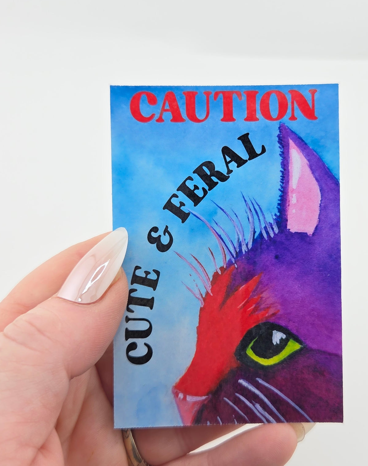 Caution Cute but Feral Colorful Cat Vinyl Sticker