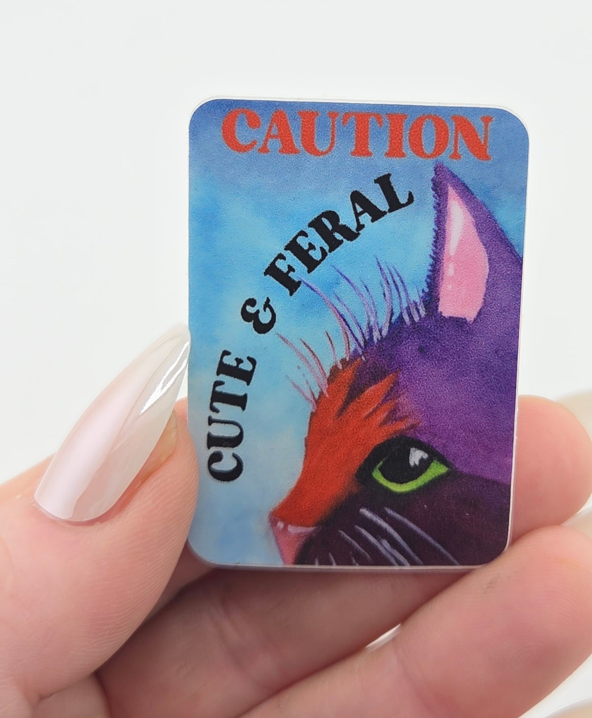Caution Cute but Feral Colorful Cat Vinyl Sticker