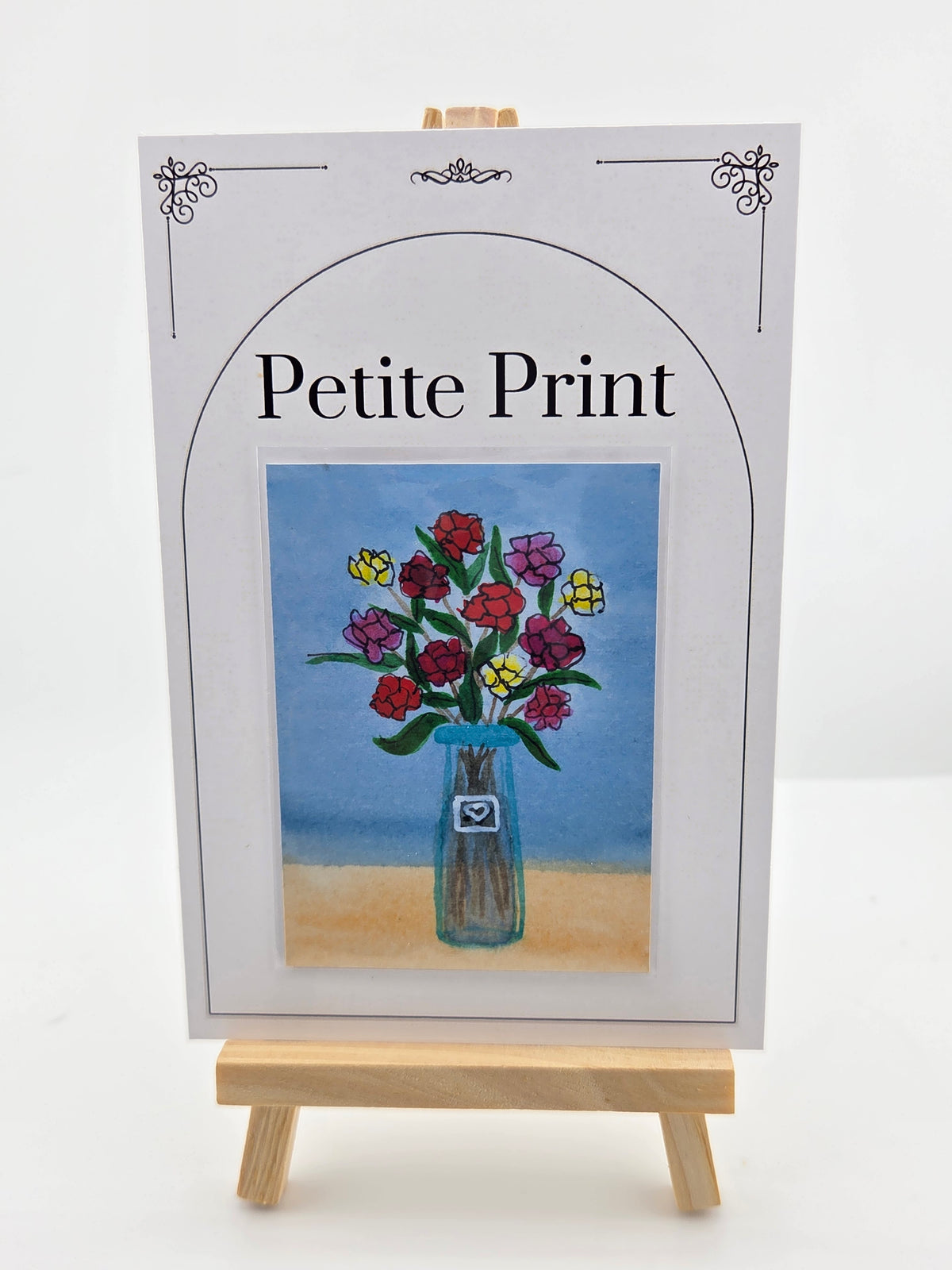 Flower Vase with a Heart Watercolor Painting Print ACEO