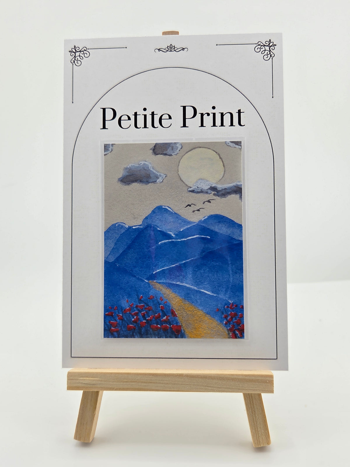 Poppy Field and Mountains  Watercolor Painting Print ACEO
