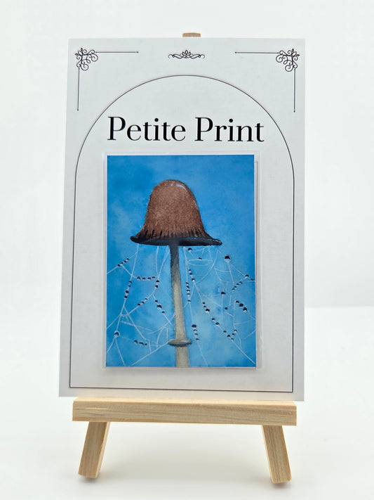Mushroom and Wet Spider Webs  Watercolor Painting Print ACEO
