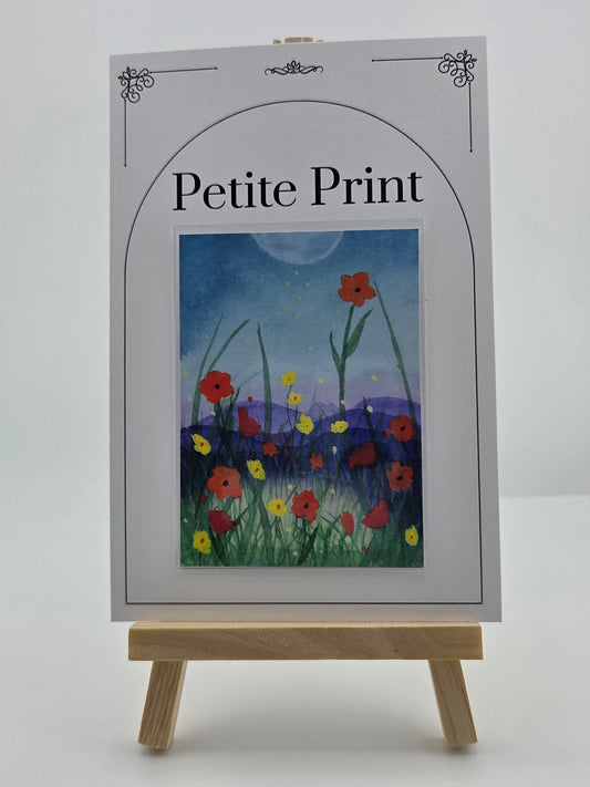 Flower Field and Mountains Watercolor Painting Print ACEO