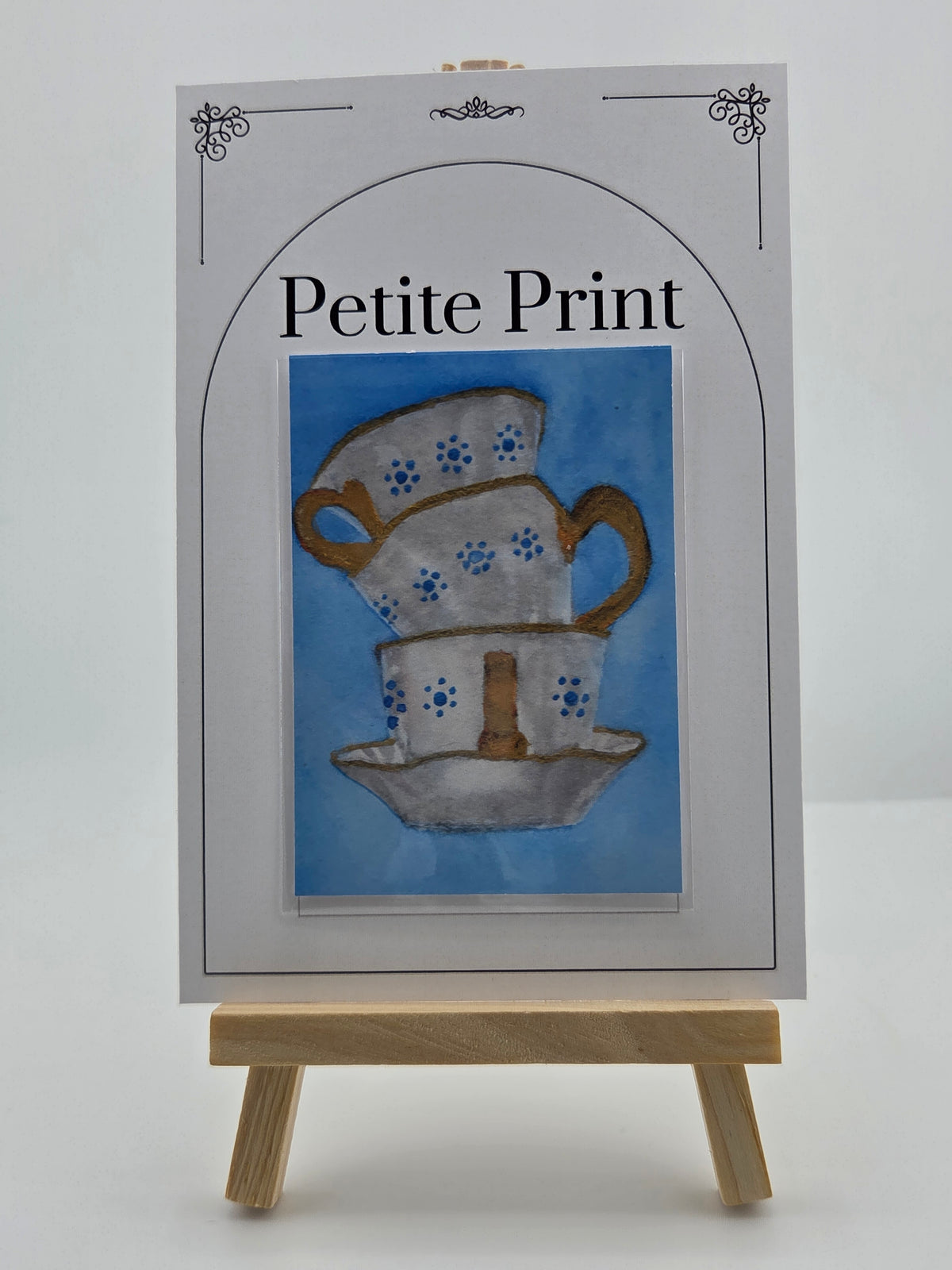 Stacked Teacups Watercolor Painting Print ACEO