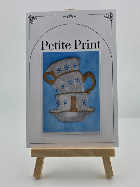 Stacked Teacups Watercolor Painting Print ACEO