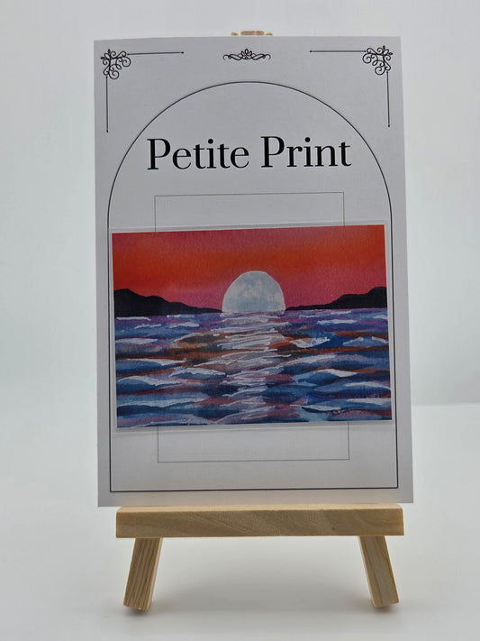 Seaside Sunset Moon Rising Watercolor Painting Print ACEO