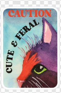 Caution Cute but Feral Colorful Cat Vinyl Sticker